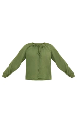 Khaki Cheesecloth Tie Front Shirt