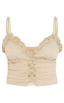 Khaki Chiffon Lace Trim Cami Top