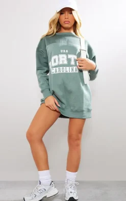 Khaki Contrast North Carolina Graphic Sweater Dress