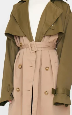 Khaki Contrast Oversized Belted Midi Trench Coat