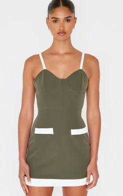 Khaki Contrast Pocket Detail Mini Dress