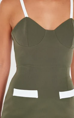 Khaki Contrast Pocket Detail Mini Dress