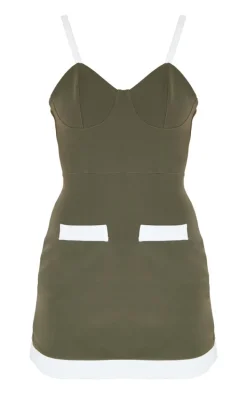 Khaki Contrast Pocket Detail Mini Dress