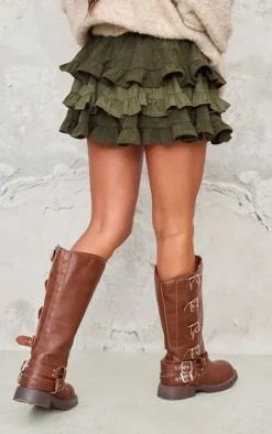 Khaki Cord Frill Rara Mini Skirt