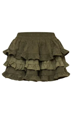 Khaki Cord Frill Rara Mini Skirt