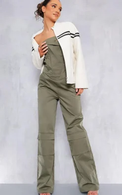 Khaki Corset Detail Utility Flared Bandeau Jumpsuit