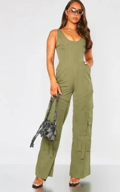 Khaki Corset Utility Jumpsuit
