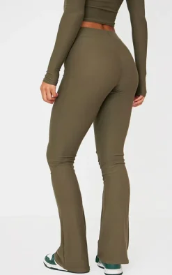 Khaki Cotton High Waist Flared Pants