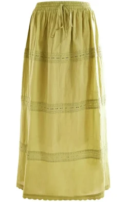 Khaki Cotton Lace Detail Maxi Skirt