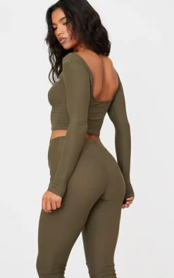 Khaki Cotton Long Sleeve Top