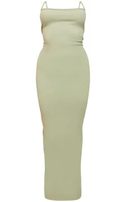 Khaki Crinkle Textured Contrast Strappy Maxi Dress