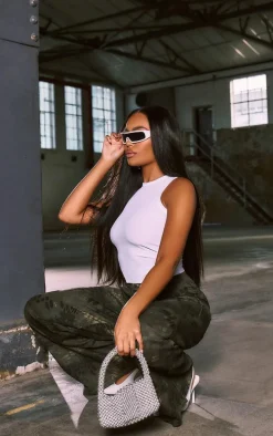 Khaki Croc Print Cargo Wide Leg Pants