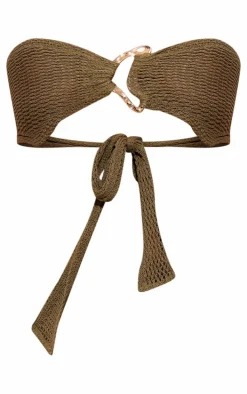 Khaki Crochet Gold Trim Bandeau Beach Top