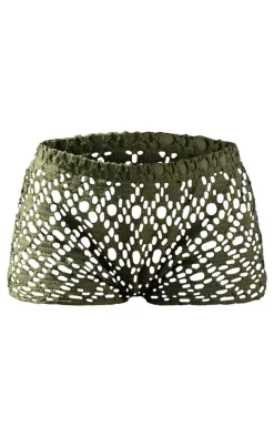 Khaki Crochet Look Hot Pants