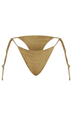 Khaki Crochet Tie Side Bikini Bottoms