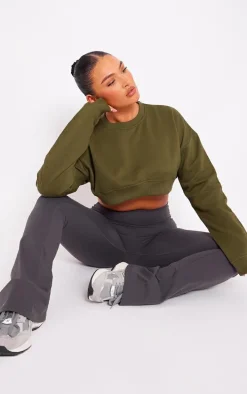 Khaki Curve Hem Cropped Sweatshirt