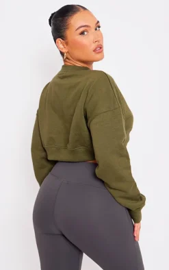 Khaki Curve Hem Cropped Sweatshirt