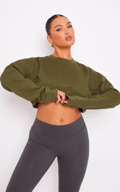 Khaki Curve Hem Cropped Sweatshirt