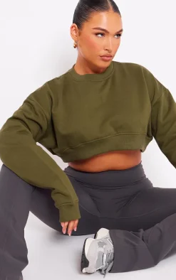 Khaki Curve Hem Cropped Sweatshirt