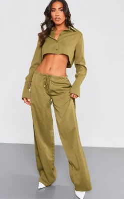 Khaki Drawstring Oversized Straight Leg Pants