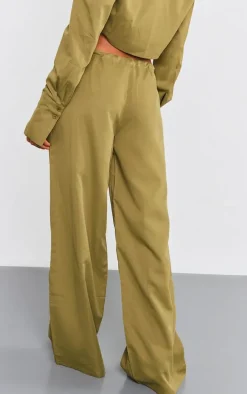 Khaki Drawstring Oversized Straight Leg Pants