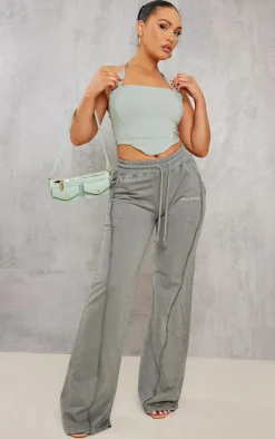 Khaki Drenched Printed Washed Loopback Sweatpants
