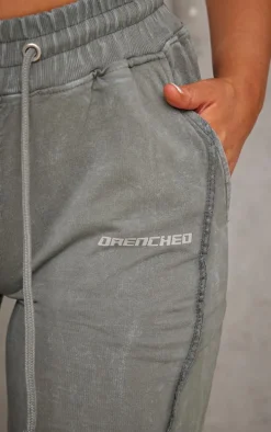 Khaki Drenched Printed Washed Loopback Sweatpants