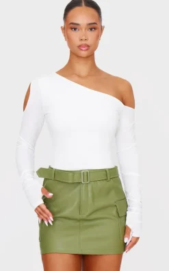 Khaki Faux Leather Belted Mini Skirt