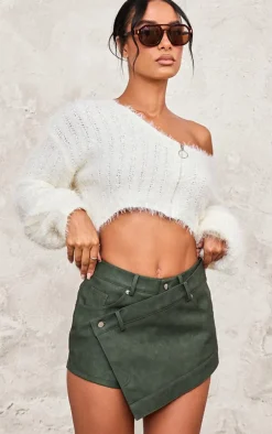 Khaki Faux Leather Wrap Detail Skort