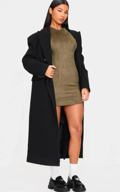 Khaki Faux Suede Bodycon Dress