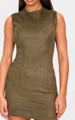 Khaki Faux Suede Bodycon Dress