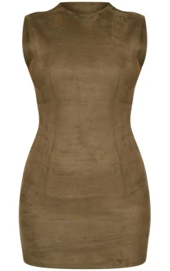Khaki Faux Suede Bodycon Dress