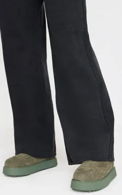 Khaki Faux Suede Round Toe Thick Flat Sole Ankle Boots