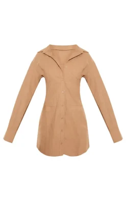 Khaki Fitted Premium Linen Look Shirt Dress