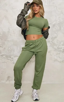 Khaki High Waisted Cuffed Sweatpants