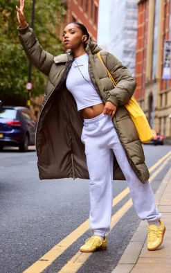 Khaki Hooded Maxi Puffer Coat
