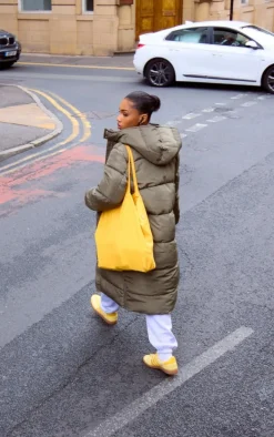 Khaki Hooded Maxi Puffer Coat