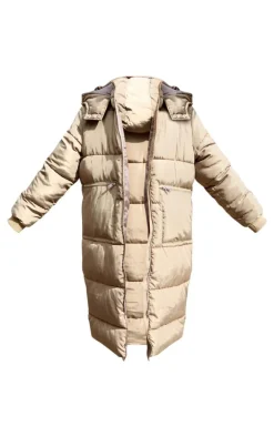 Khaki Hooded Maxi Puffer Coat