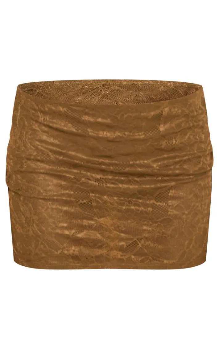 Khaki Lace Low Rise Mini Skirt
