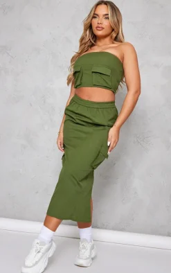 Khaki Linen Look Cargo Pocket Bandeau Corset
