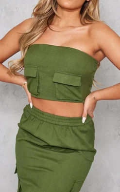 Khaki Linen Look Cargo Pocket Bandeau Corset