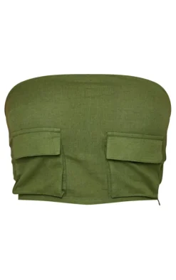 Khaki Linen Look Cargo Pocket Bandeau Corset