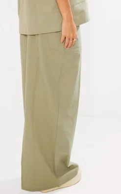 Khaki Linen Look Pocket Details Maxi Skirt
