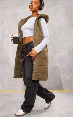 Khaki Longline Puffer Vest