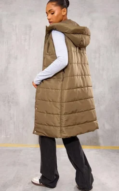 Khaki Longline Puffer Vest