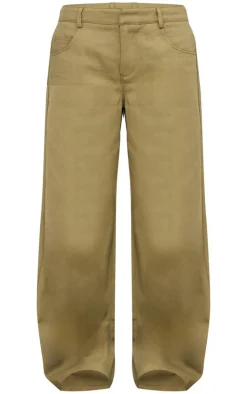 Khaki Low Rise Twill Wide Leg Pants