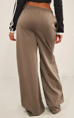 Khaki Marl Woven Pintuck Elasticated Waist Pants