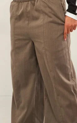 Khaki Marl Woven Pintuck Elasticated Waist Pants