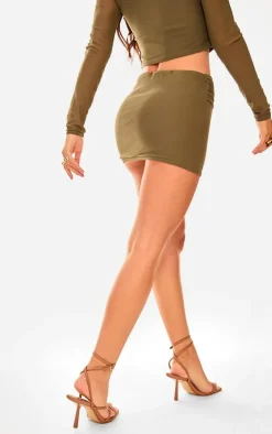 Khaki Mesh Knot Detail Micro Mini Skirt