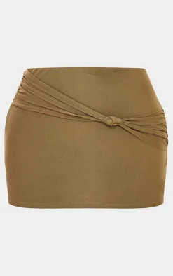 Khaki Mesh Knot Detail Micro Mini Skirt